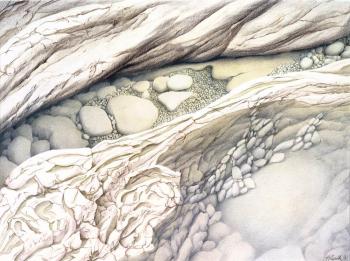 Wasser zwischen den Steinen, Farbstiftzeichnung, 1992