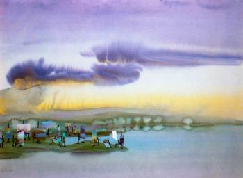 Volkshochschule, Feder, Aquarell, Collage, 1976