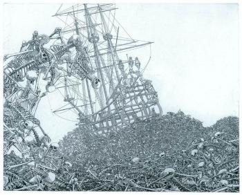 Skelettmeer, Edition »Schiffe«, Radierung, 1976